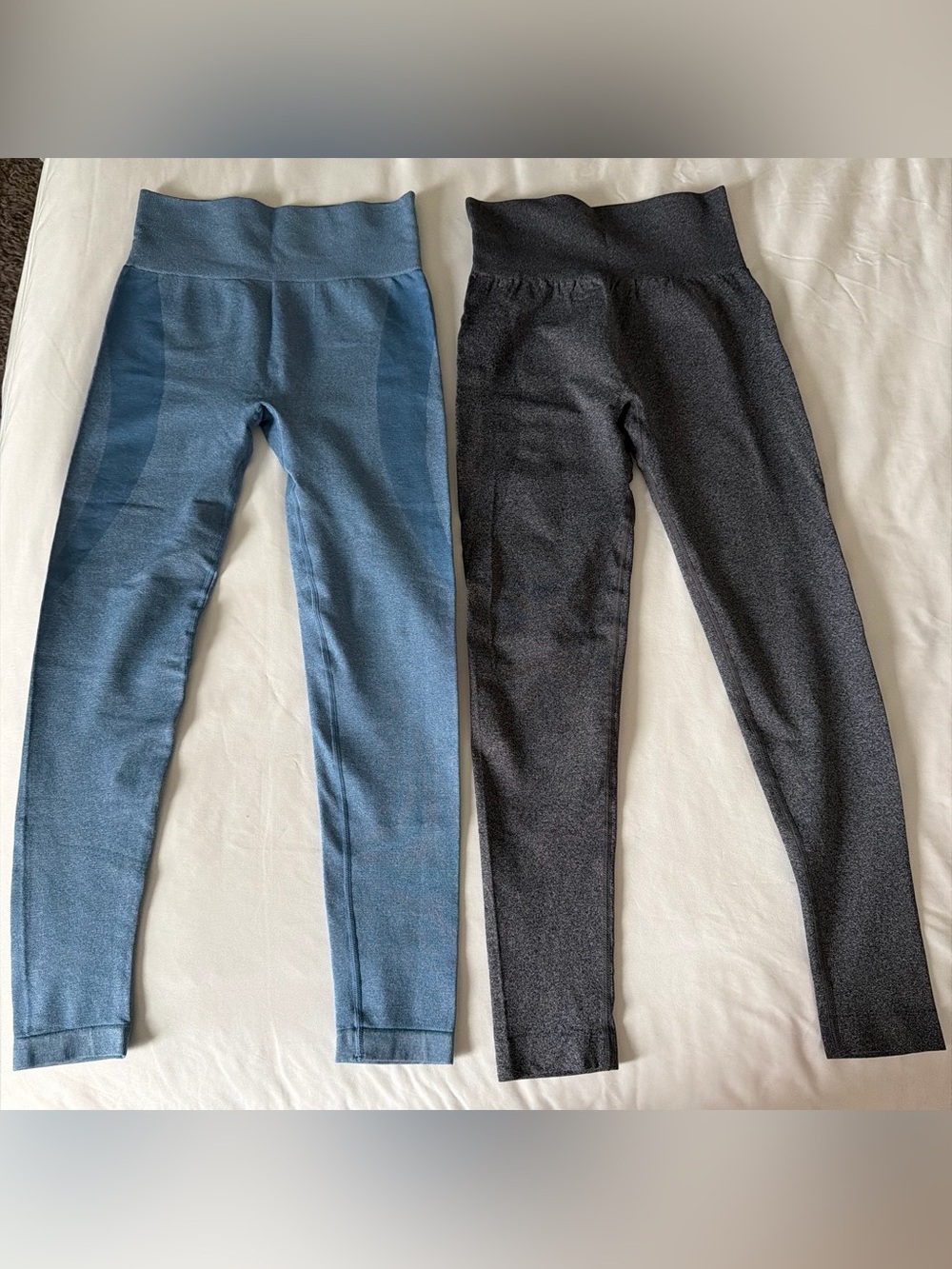 High-Waist Women’s Seamless Leggings - Blue and Dark Gray
